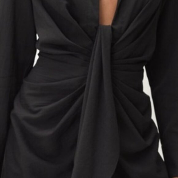 BLUE BLUSH SHIRT DRESS WITH FRONT TIES - BLACK - Picture 2 of 3